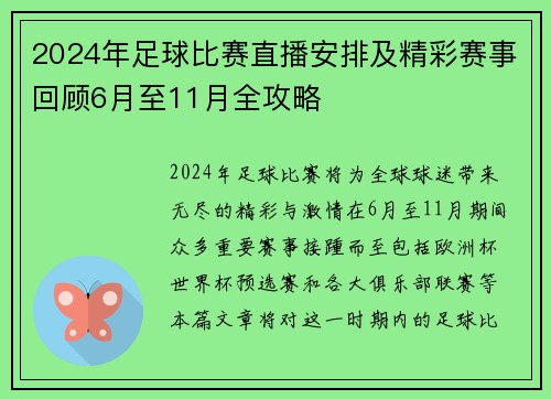 2024年足球比赛直播安排及精彩赛事回顾6月至11月全攻略